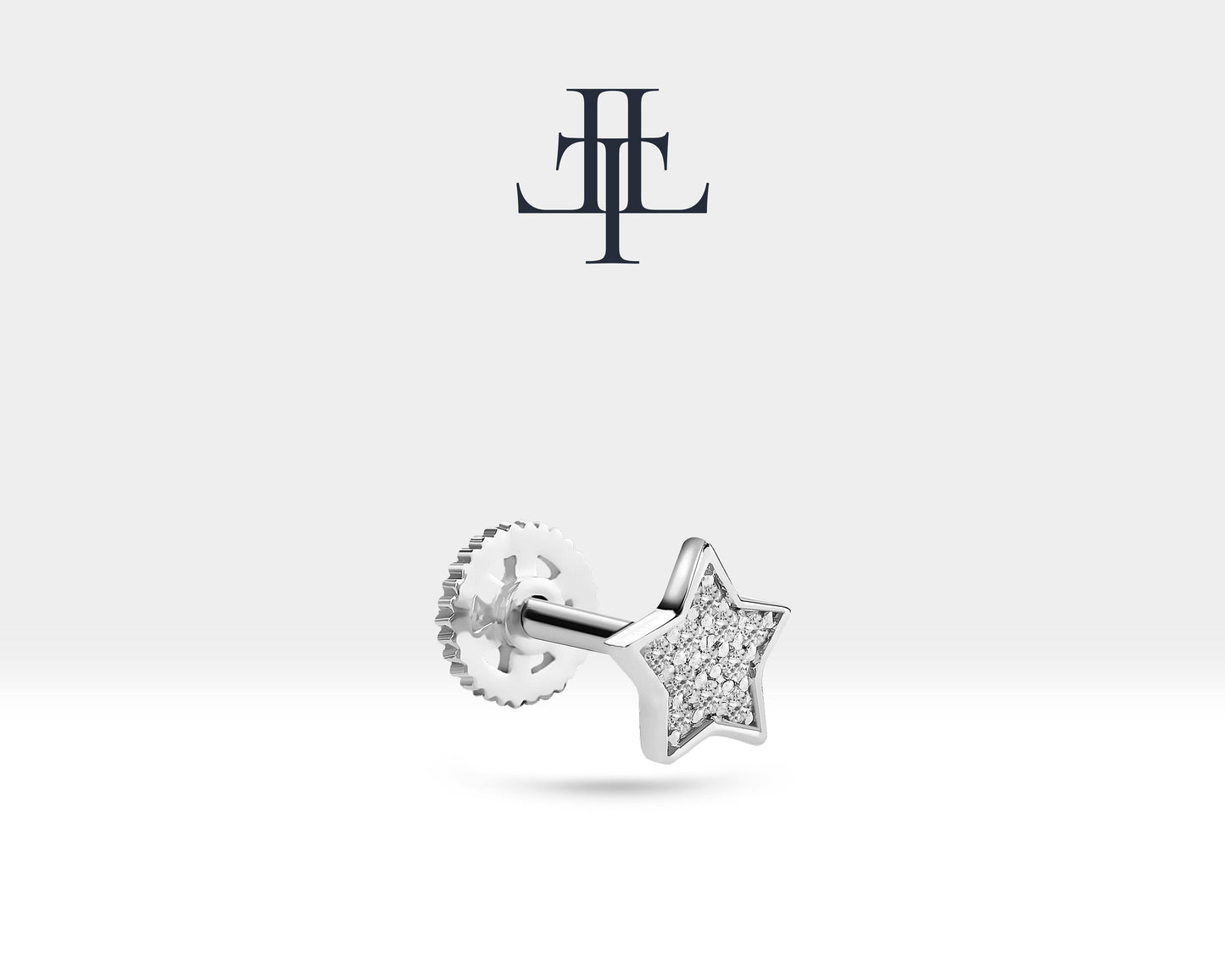 Yıldız Pırlantalı Piercing, 8 MM , 1.2 MM, 14K Sarı-Beyaz-Kırmızı Altın | LP00019D