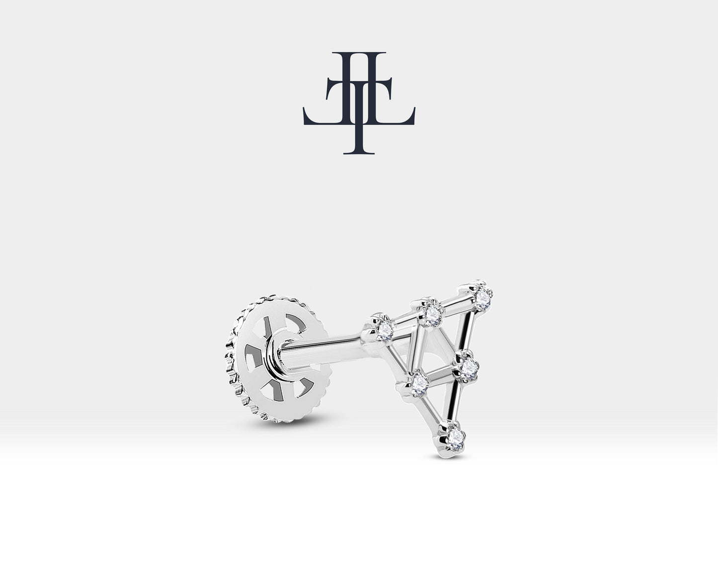Piramit Pırlantalı Piercing, 8 MM , 1.2 MM, 14K Sarı-Beyaz-Kırmızı Altın | LP00003D