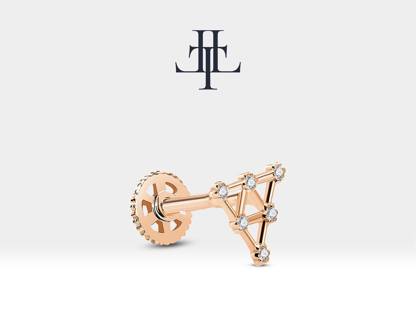 Piramit Pırlantalı Piercing, 8 MM , 1.2 MM, 14K Sarı-Beyaz-Kırmızı Altın | LP00003D