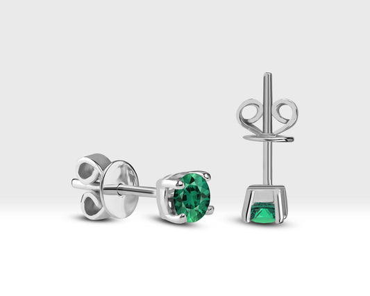 Tektaş Zümrüt Çivi Küpe, 14K Sarı-Beyaz-Kırmızı Altın | LES00001E