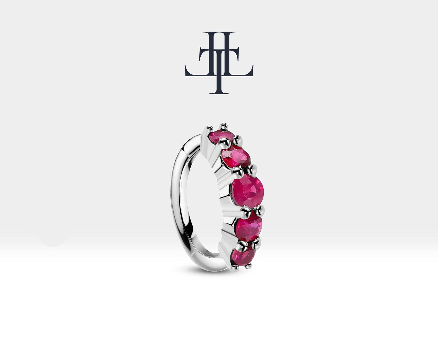 Beş Taş Yakutlu Halka Piercing Küpe, 11 MM , 1.2 MM, 14K Sarı-Beyaz-Kırmızı Altın | LE00005R