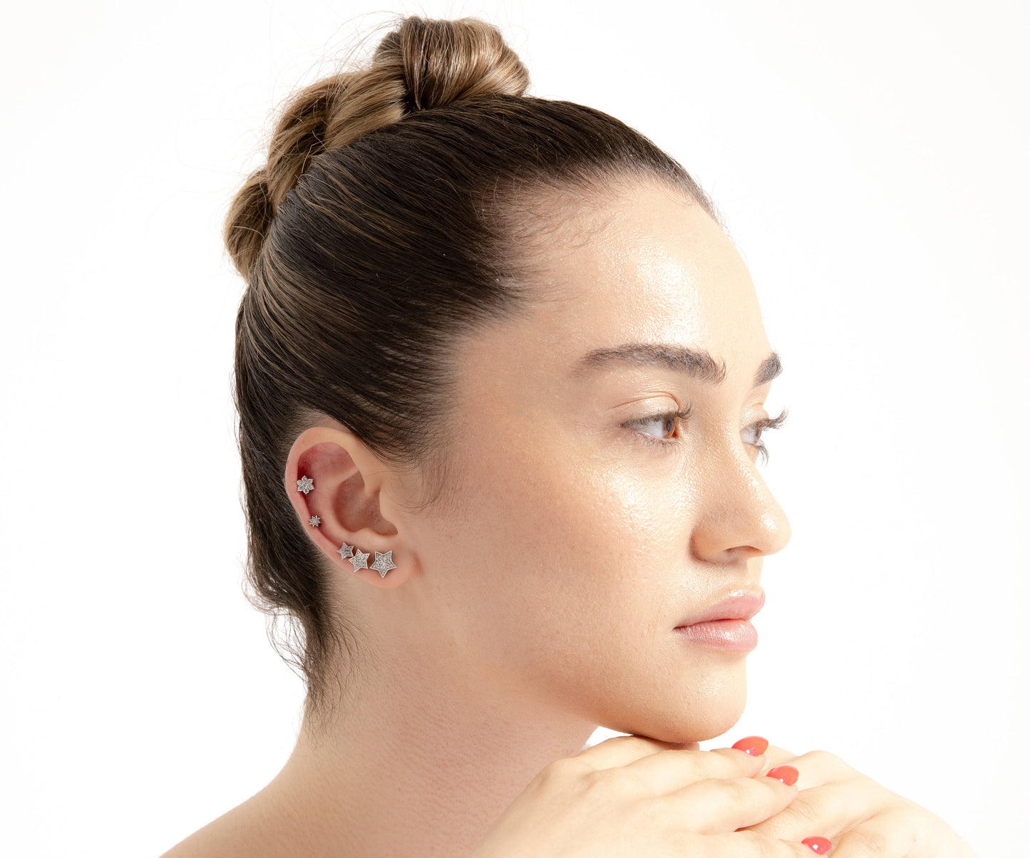 Yıldız Pırlantalı Piercing, 8 MM , 1.2 MM, 14K Sarı-Beyaz-Kırmızı Altın | LP00019D