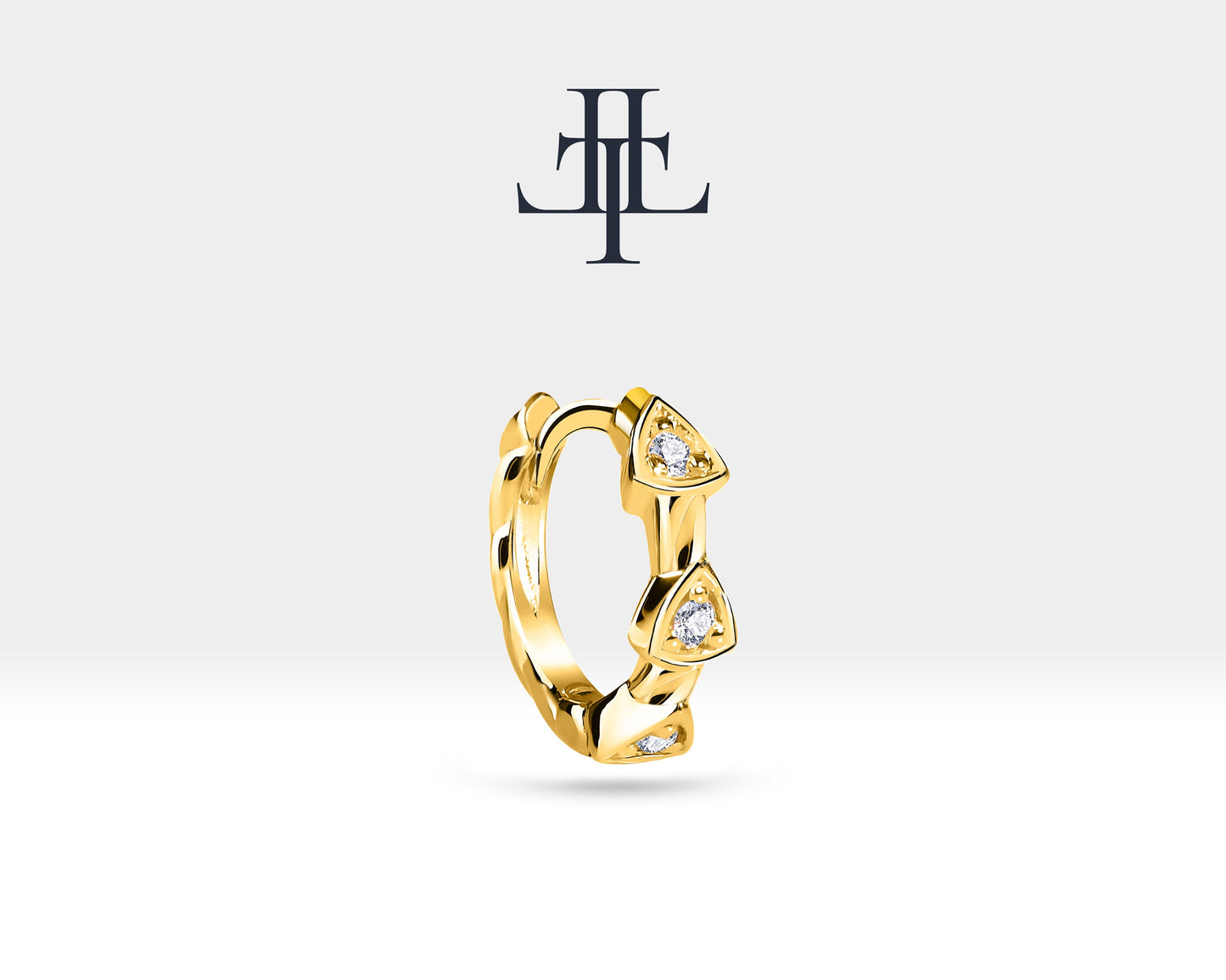 Pırlantalı Üçgen Motifli Küpe, 9.50 MM , 14K Sarı-Beyaz-Kırmızı Altın | LE00014D