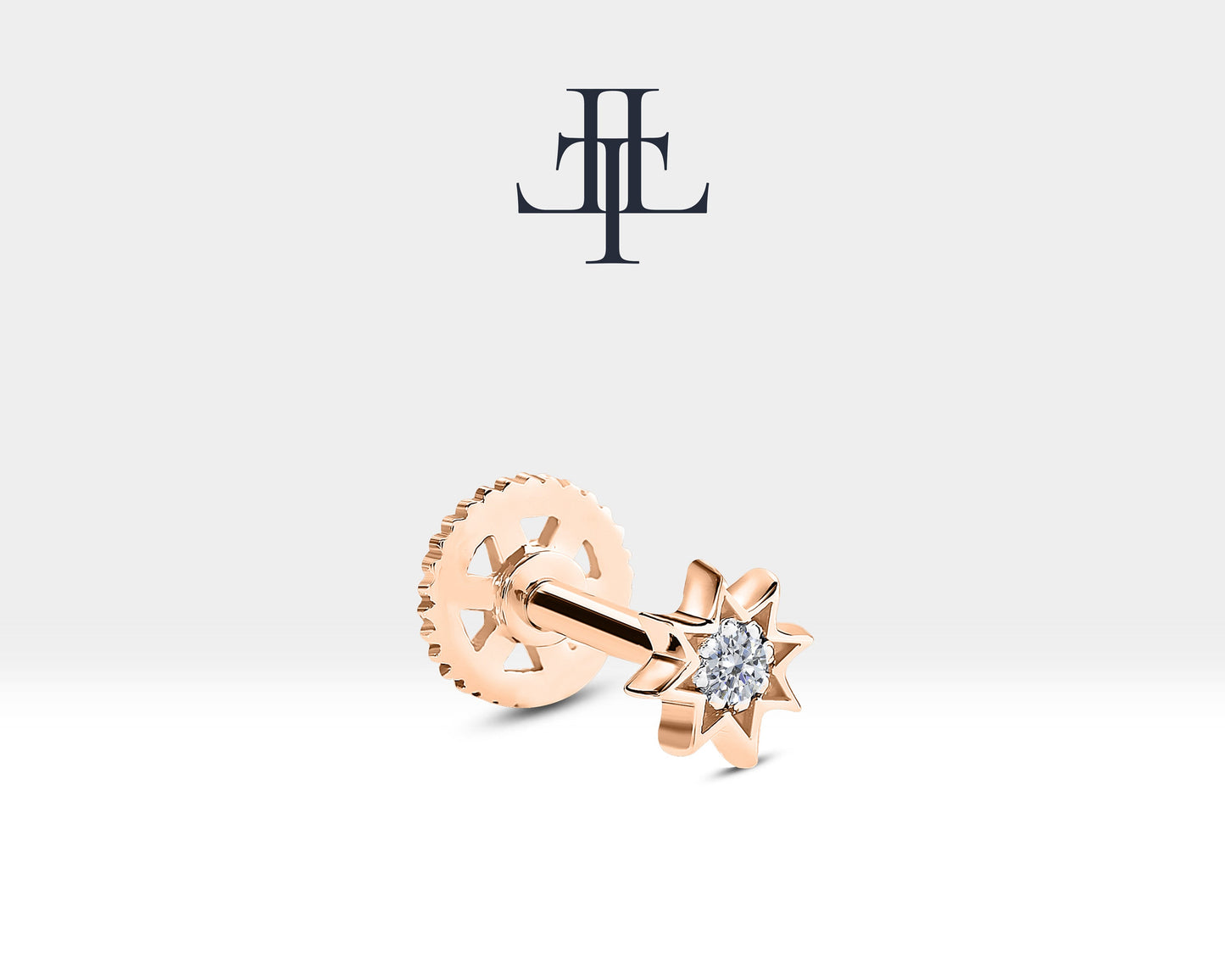 İştar Yıldızı Pırlantalı Piercing, 8 MM , 1.2 MM, 14K Sarı-Beyaz-Kırmızı Altın | LP00016D