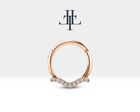 Martı Pırlantalı Halka Piercing, 12 MM , 1.2 MM, 14K Sarı-Beyaz-Kırmızı Altın | LC00029D