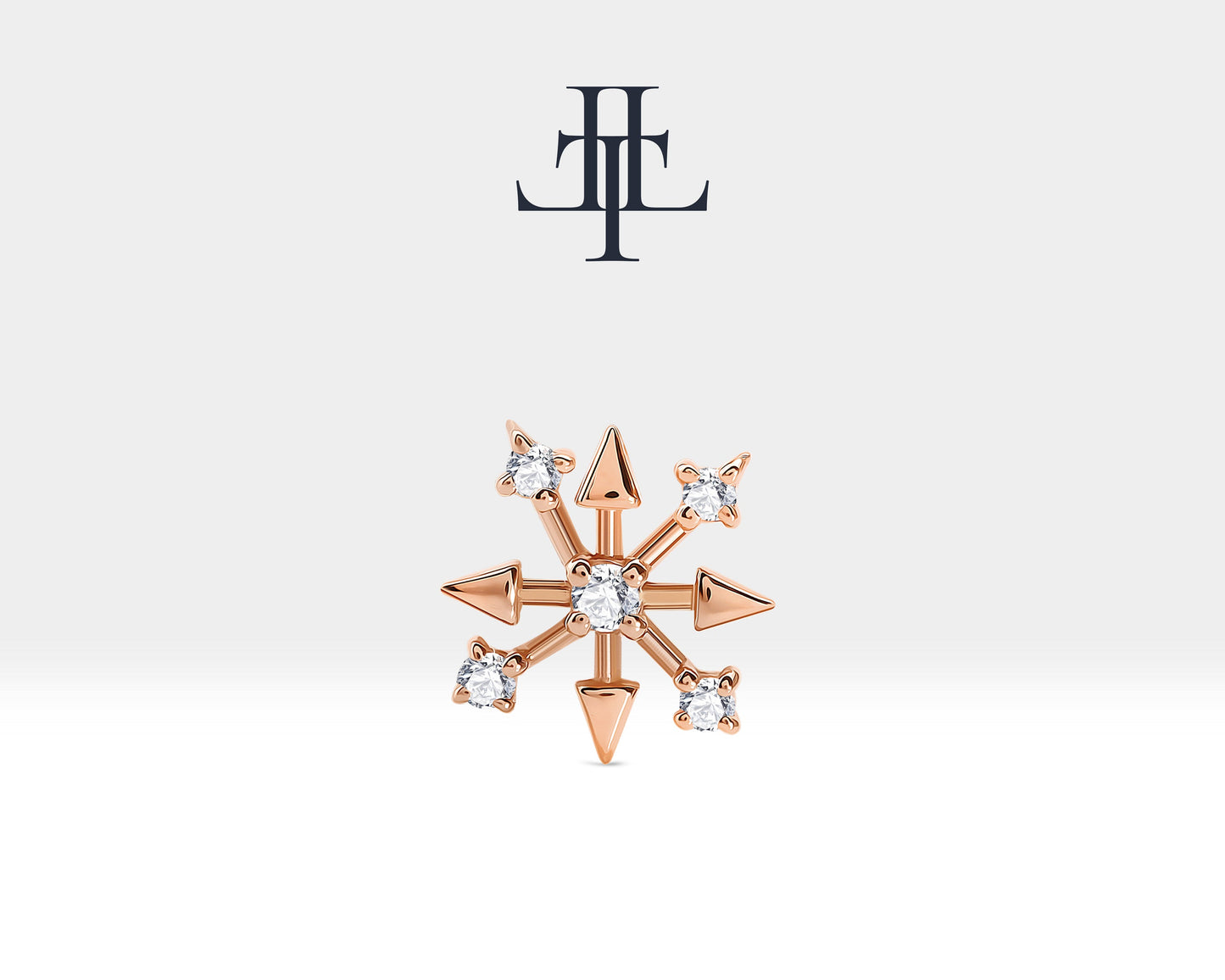 Pırlantalı Kar Tanesi Piercing, 8 MM , 1.2 MM, 14K Sarı-Beyaz-Kırmızı Altın | LP00007D