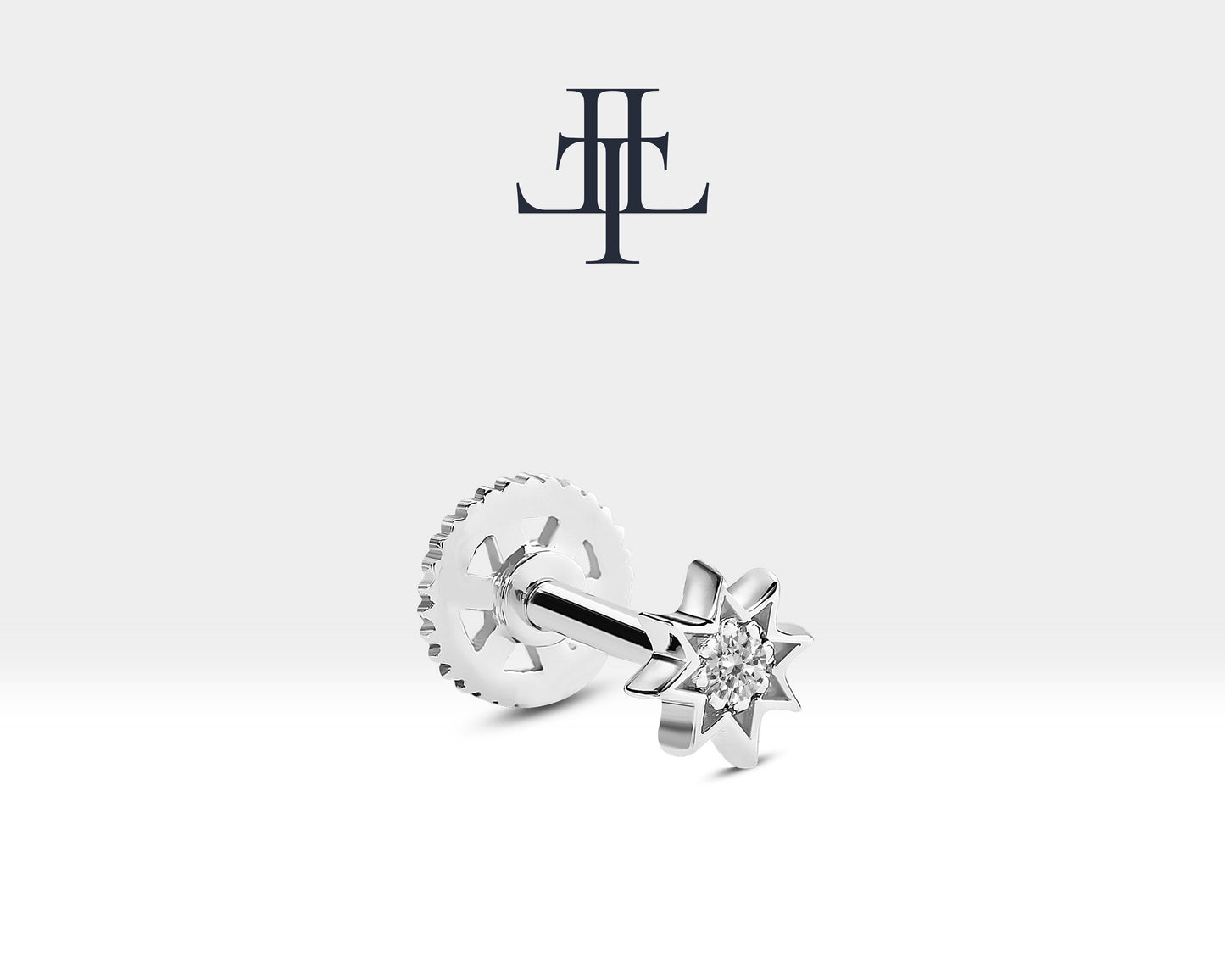 İştar Yıldızı Pırlantalı Piercing, 8 MM , 1.2 MM, 14K Sarı-Beyaz-Kırmızı Altın | LP00016D