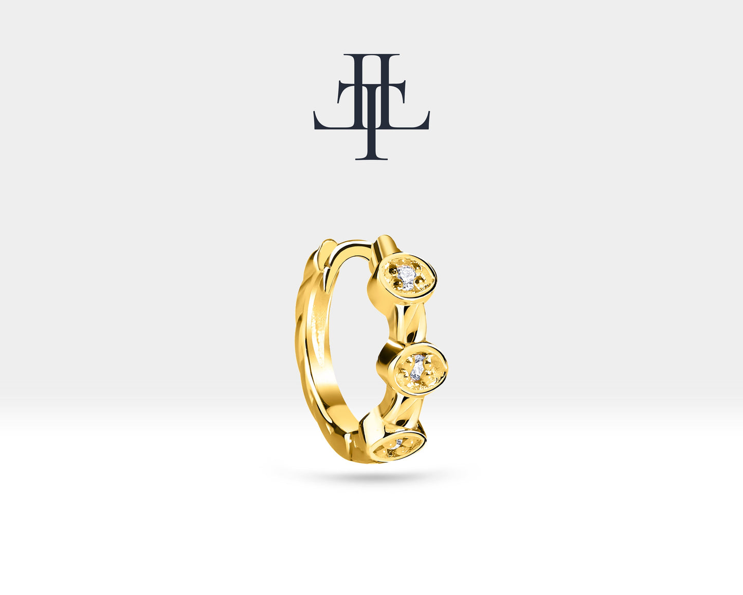 Pırlantalı Oval Motifli Küpe, 9.50 MM , 14K Sarı-Beyaz-Kırmızı Altın | LE00011D