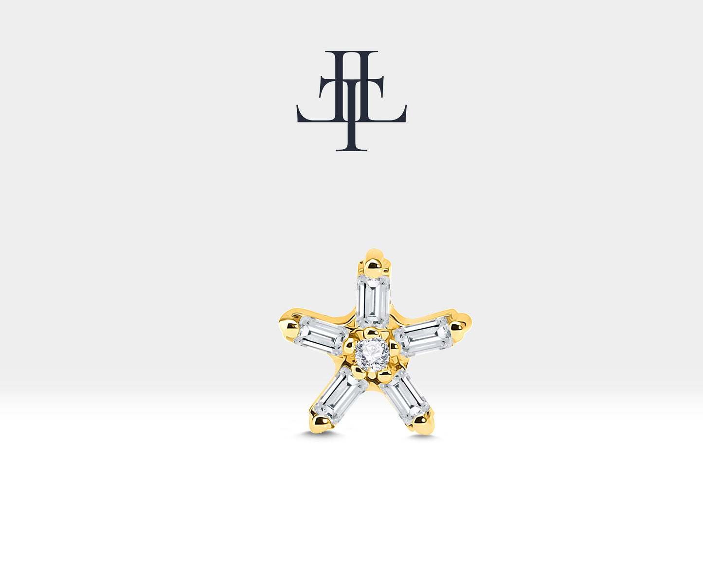 Baget Pırlantalı Yıldız Piercing, 8 MM , 1.2 MM, 14K Sarı-Beyaz-Kırmızı Altın | LP00009D