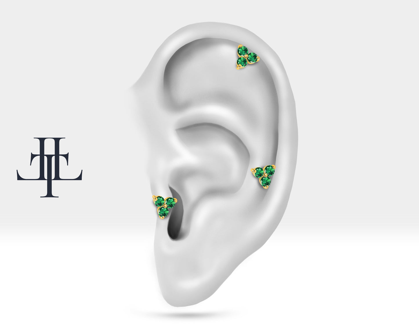 Üçlü Yeşil Garnet Piercing, 8 MM , 1.2 MM, 14K Sarı-Beyaz-Kırmızı Altın | LP00021G