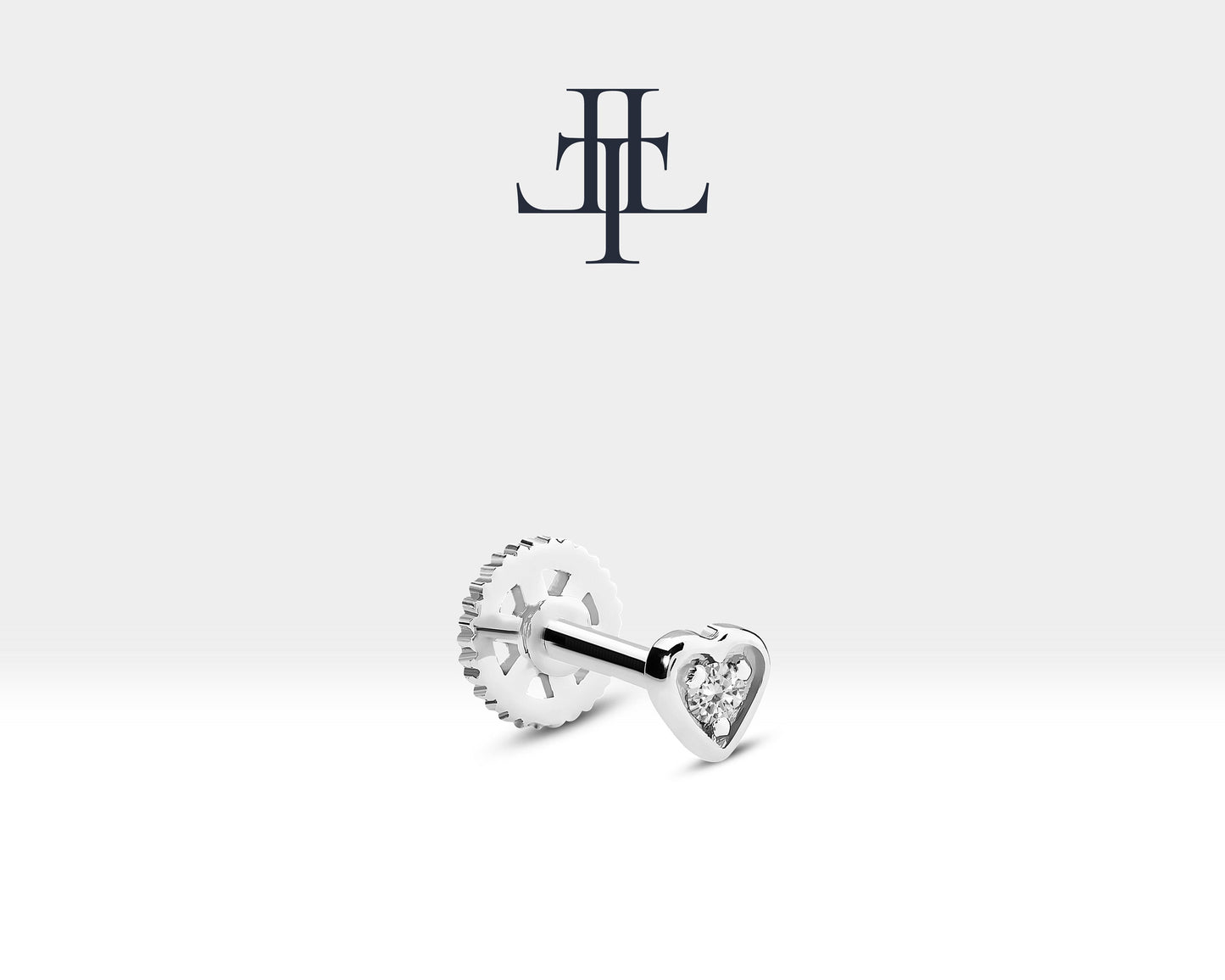 Kalp Pırlantalı Piercing, 8 MM , 1.2 MM, 14K Sarı-Beyaz-Kırmızı Altın | LP00017D