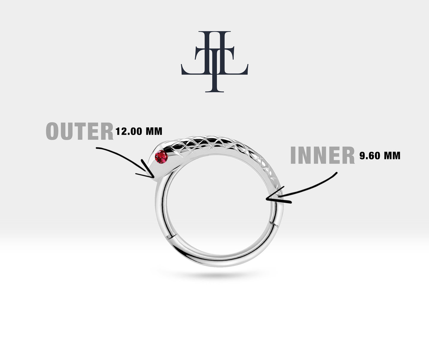 Yılanlı Yakutlu Halka Piercing, 12 MM , 1.2 MM, 14K Sarı-Beyaz-Kırmızı Altın | LC00014R