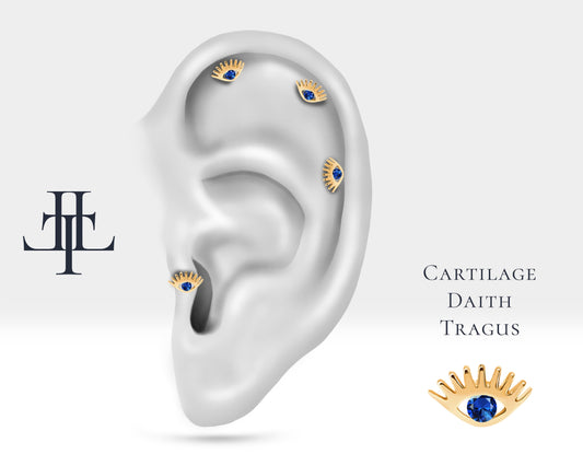 Safirli Göz Piercing, 8 MM , 1.2 MM, 14K Sarı-Beyaz-Kırmızı Altın | LP00012S