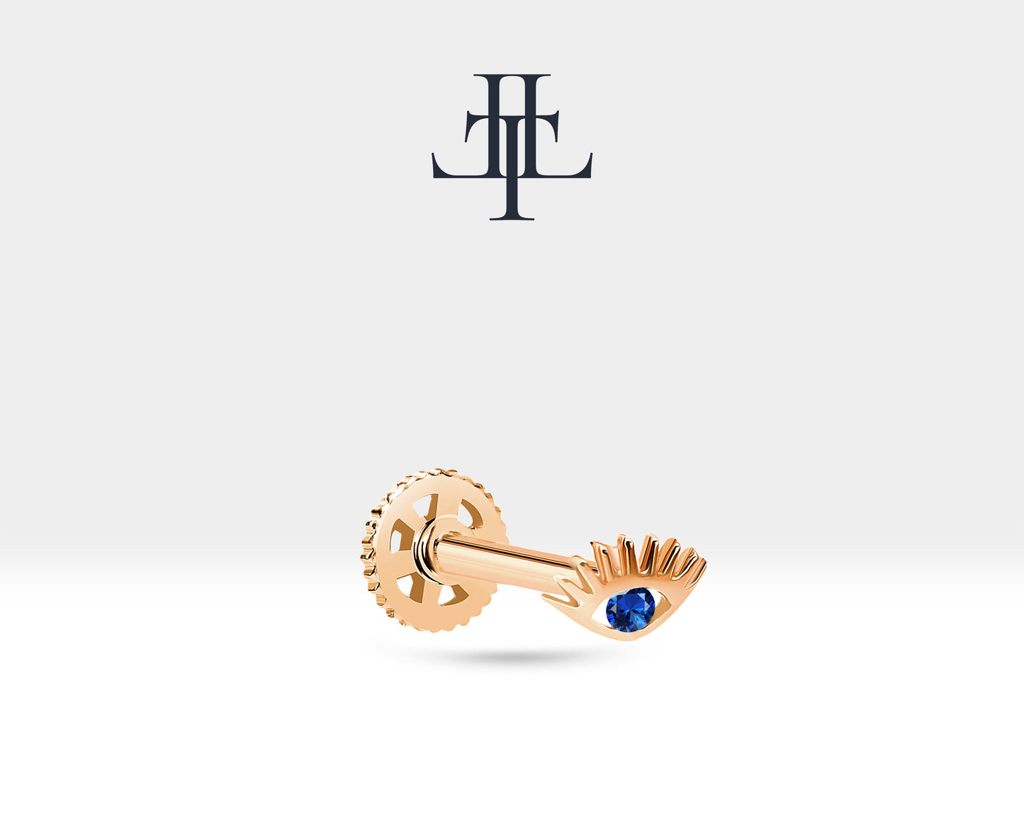 Safirli Göz Piercing, 8 MM , 1.2 MM, 14K Sarı-Beyaz-Kırmızı Altın | LP00012S
