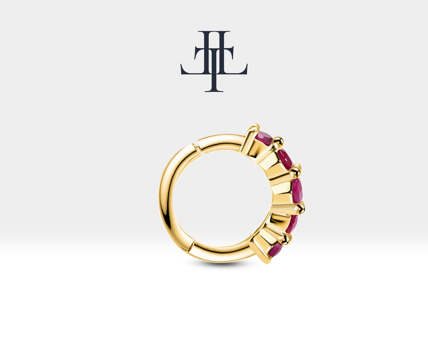 Beş Taş Yakutlu Halka Piercing Küpe, 11 MM , 1.2 MM, 14K Sarı-Beyaz-Kırmızı Altın | LE00005R