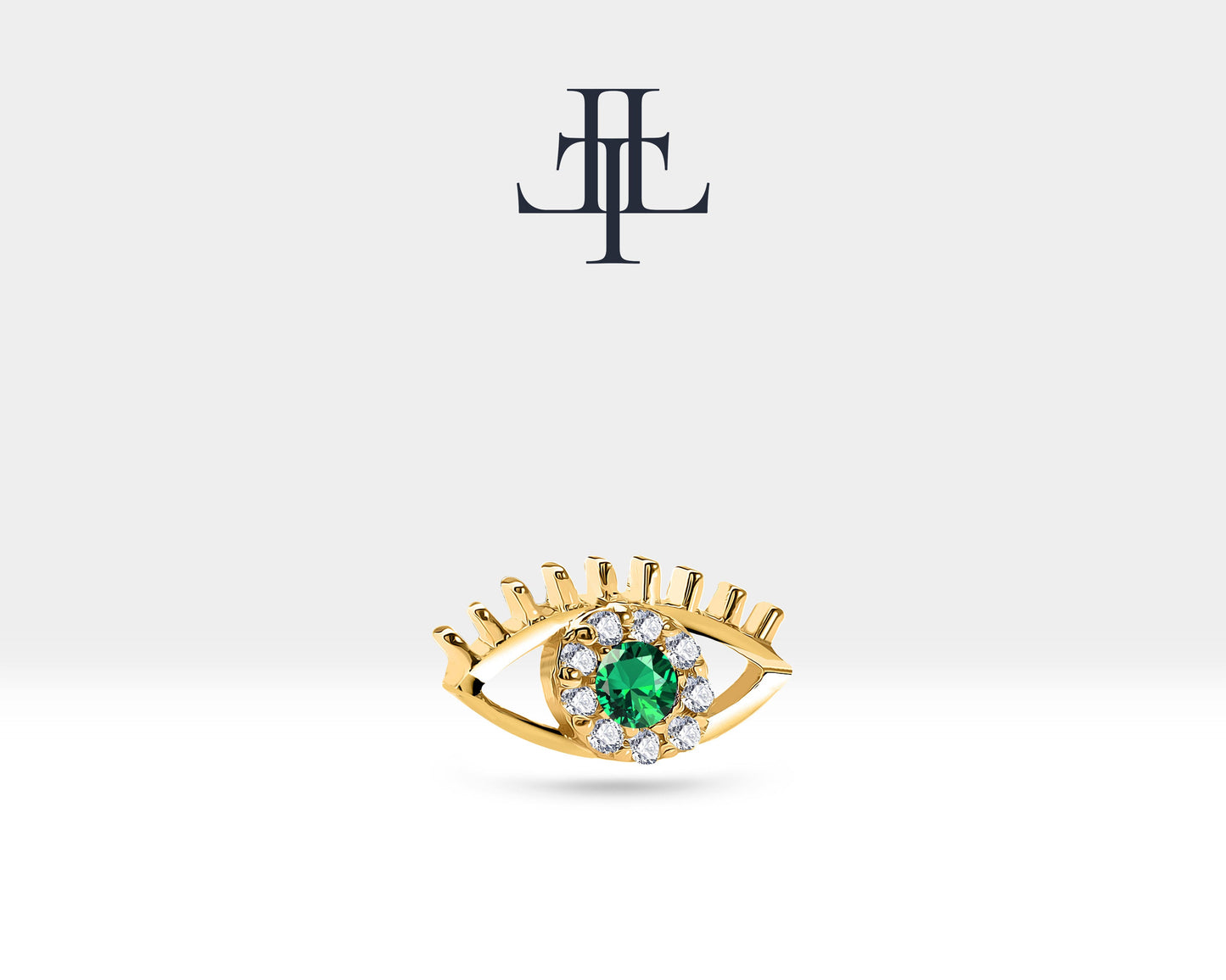 Yeşil Garnetlı Göz ve Pırlantalı Piercing, 8 MM , 1.2 MM, 14K Sarı-Beyaz-Kırmızı Altın | LP00013G