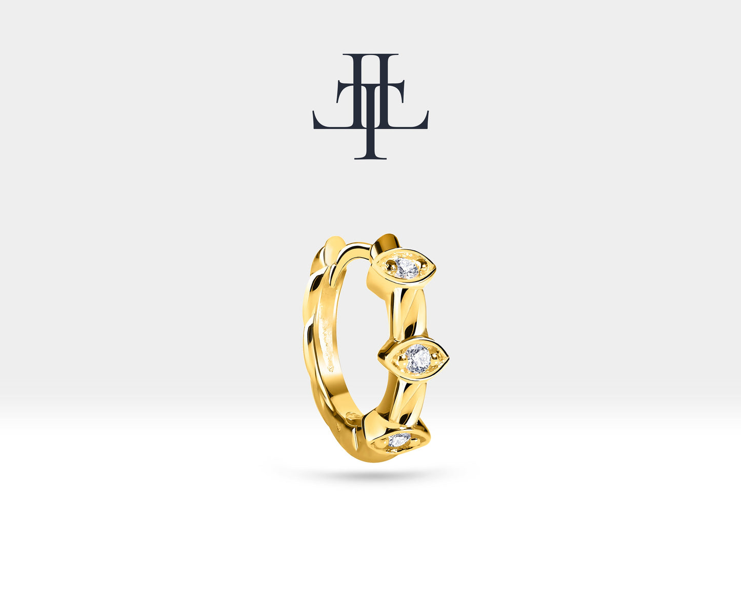 Pırlantalı Markiz Motifli Küpe, 9.50 MM , 14K Sarı-Beyaz-Kırmızı Altın | LE00013D