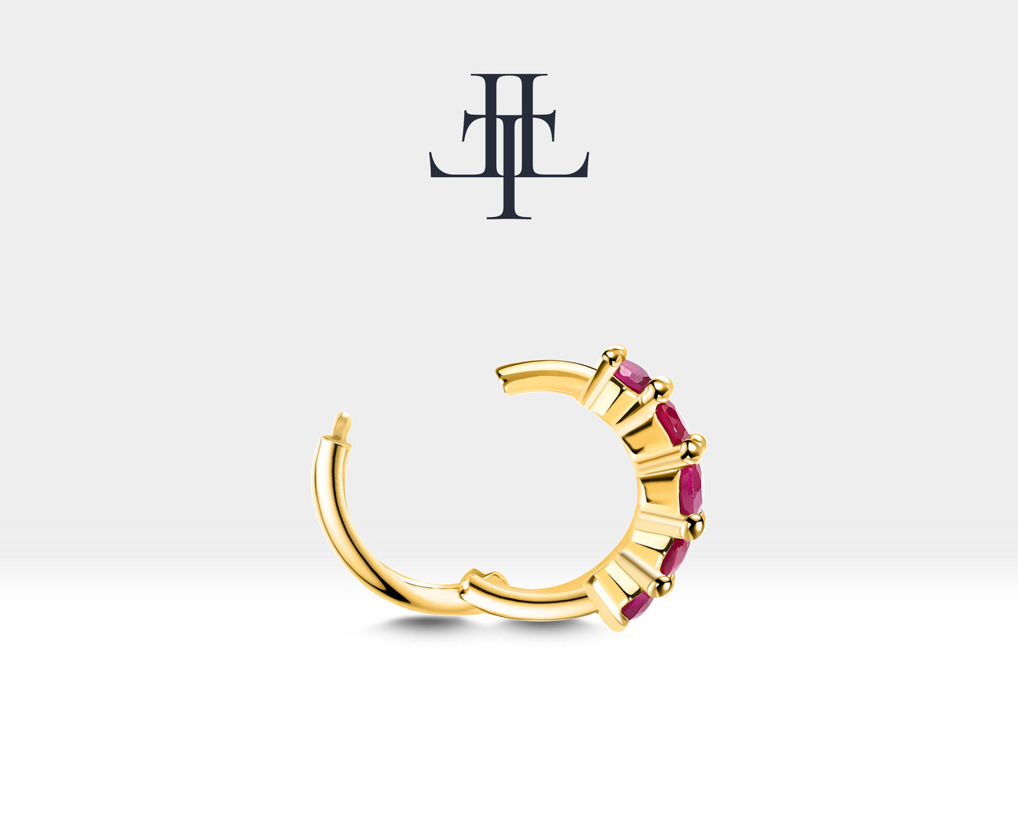 Beş Taş Yakutlu Halka Piercing Küpe, 11 MM , 1.2 MM, 14K Sarı-Beyaz-Kırmızı Altın | LE00005R