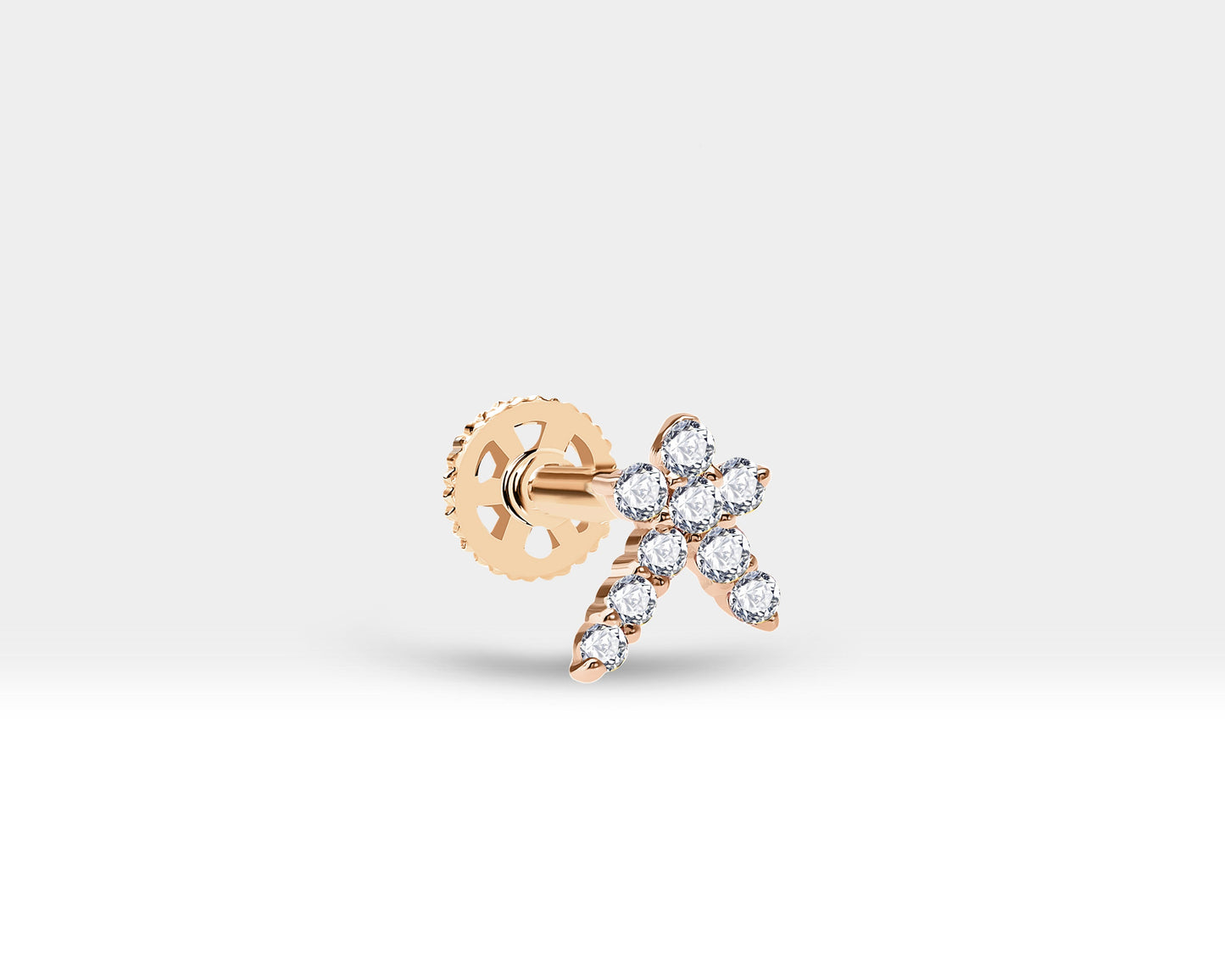 Pırlantalı Kuyruklu Yıldızı Piercing, 8 MM , 1.2 MM, 14K Sarı-Beyaz-Kırmızı Altın | LP00002D