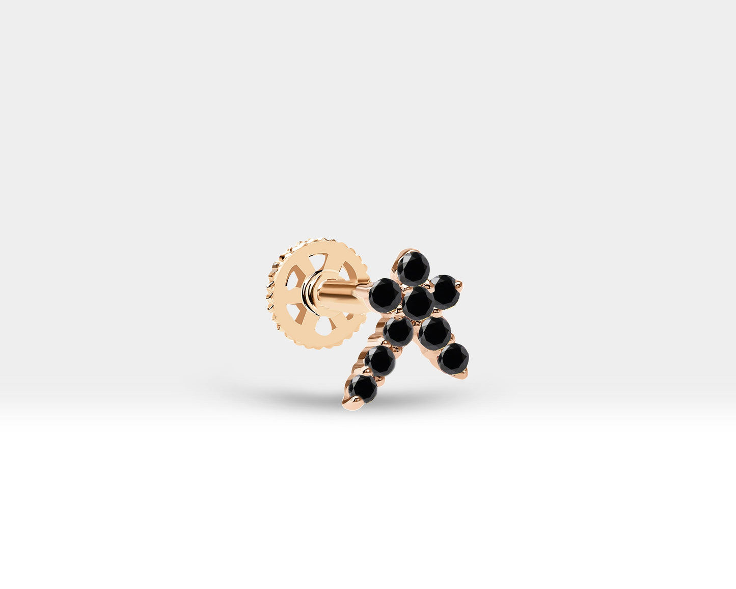 Siyah Pırlantalı Kuyruklu Yıldızı Piercing, 8 MM , 1.2 MM, 14K Sarı-Beyaz-Kırmızı Altın | LP00002B