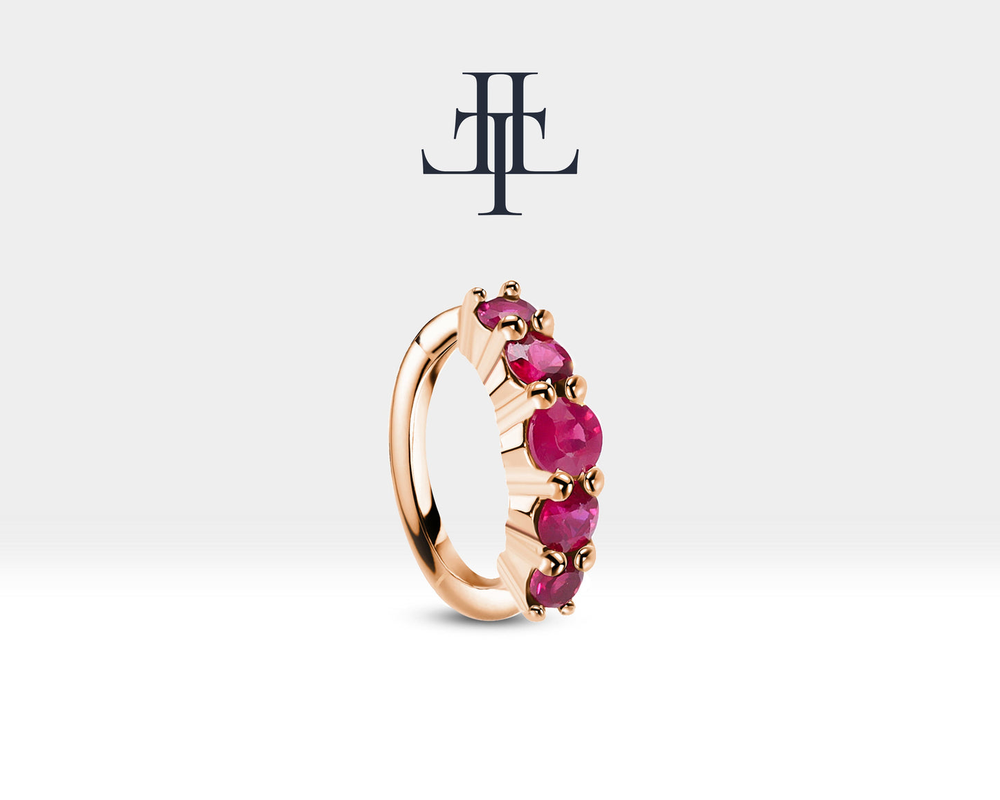 Beş Taş Yakutlu Halka Piercing Küpe, 11 MM , 1.2 MM, 14K Sarı-Beyaz-Kırmızı Altın | LE00005R