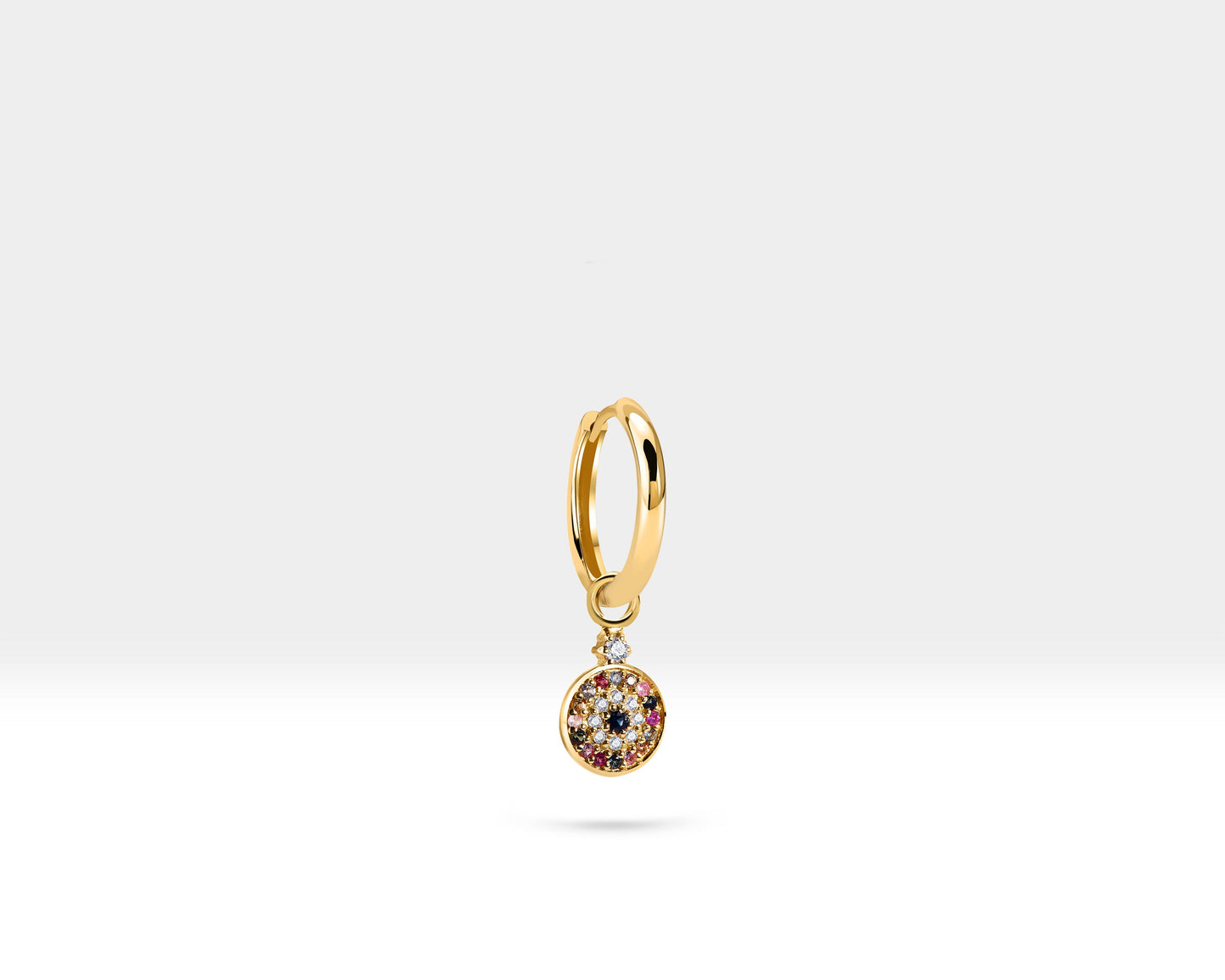 Renkli Safir Nazar Boncuğu Sallantılı Küpe, 13 MM , 14K Sarı-Beyaz-Kırmızı Altın | LE00076DMS