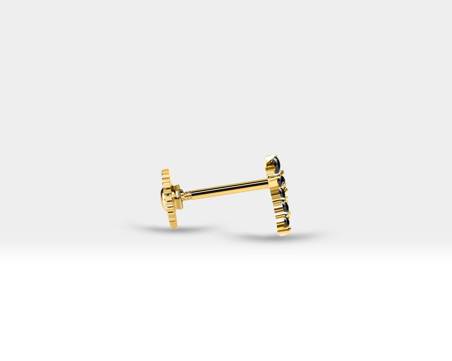 Siyah Pırlantalı Kuyruklu Yıldızı Piercing, 8 MM , 1.2 MM, 14K Sarı-Beyaz-Kırmızı Altın | LP00002B