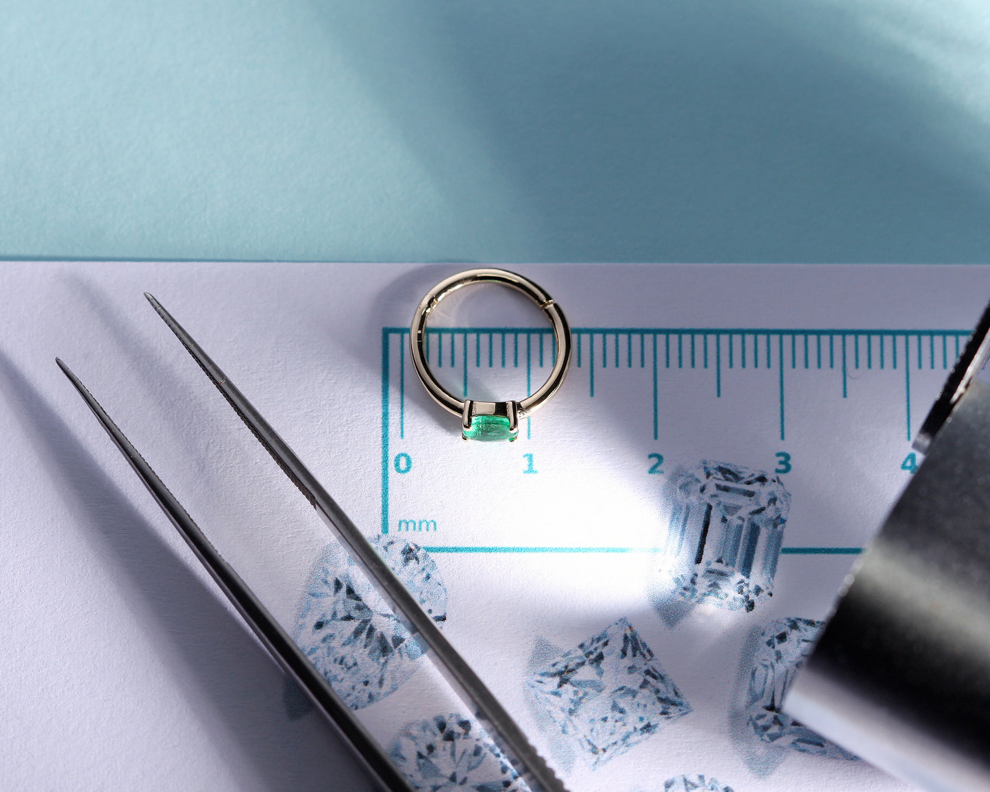 Markiz Zümrüt Halka Piercing Küpe, 12 MM , 1.2 MM, 14K Sarı-Beyaz-Kırmızı Altın | LE00027E