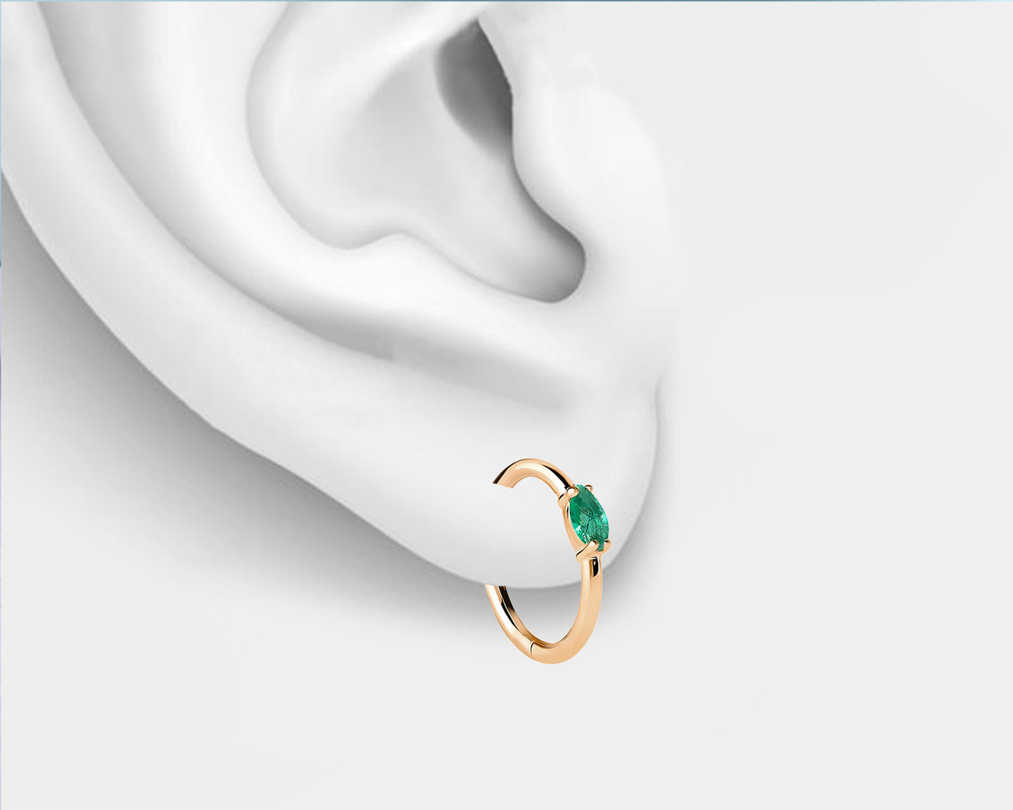 Markiz Zümrüt Halka Piercing Küpe, 12 MM , 1.2 MM, 14K Sarı-Beyaz-Kırmızı Altın | LE00027E