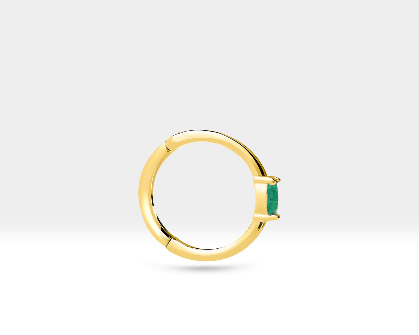 Markiz Zümrüt Halka Piercing Küpe, 12 MM , 1.2 MM, 14K Sarı-Beyaz-Kırmızı Altın | LE00027E