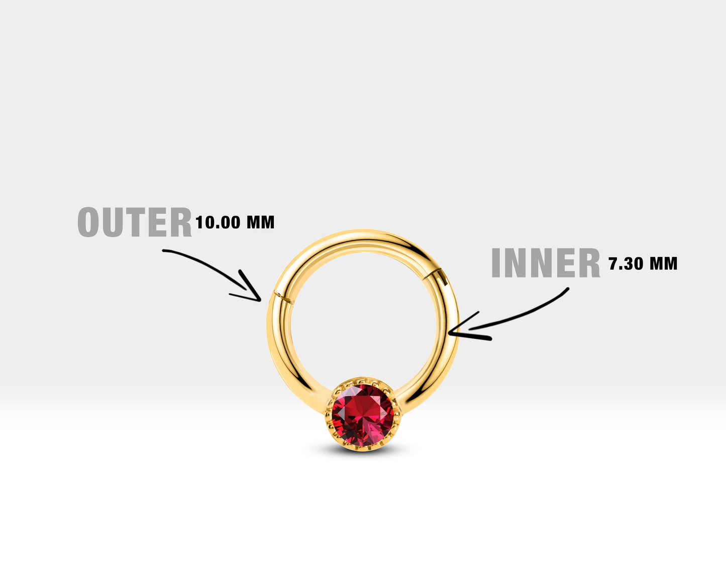 Yuvarlak Yakutlu Halka Piercing, 10 MM , 1.2 MM, 14K Sarı-Beyaz-Kırmızı Altın | LC00050R
