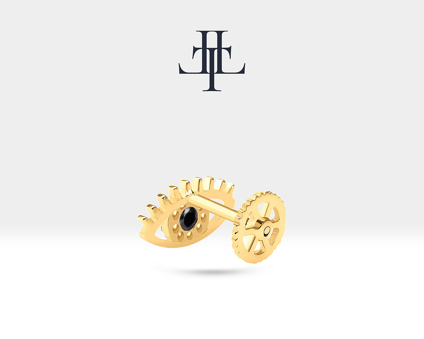 Siyah Pırlanta Göz ve Pırlantalı Piercing, 8 MM , 1.2 MM, 14K Sarı-Beyaz-Kırmızı Altın | LP00013B