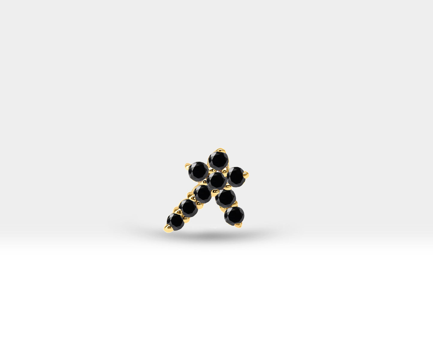 Siyah Pırlantalı Kuyruklu Yıldızı Piercing, 8 MM , 1.2 MM, 14K Sarı-Beyaz-Kırmızı Altın | LP00002B