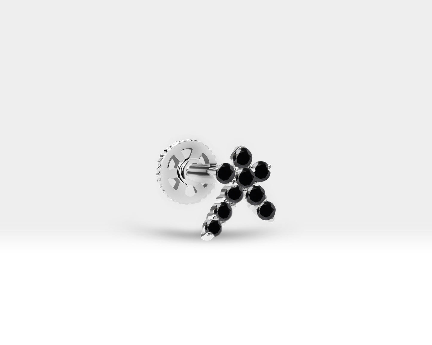 Siyah Pırlantalı Kuyruklu Yıldızı Piercing, 8 MM , 1.2 MM, 14K Sarı-Beyaz-Kırmızı Altın | LP00002B
