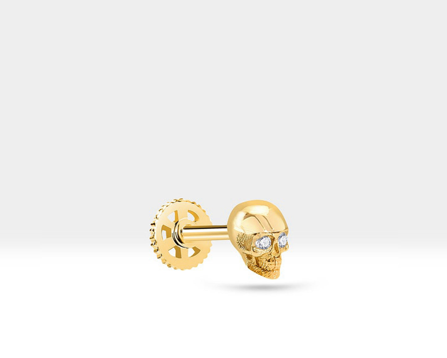 Pırlantalı Kuru Kafa Piercing, 8 MM , 1.2 MM, 14K Sarı-Beyaz-Kırmızı Altın | LP00011D