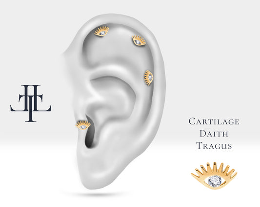 Pırlantalı Göz Piercing, 8 MM , 1.2 MM, 14K Sarı-Beyaz-Kırmızı Altın | LP00012D