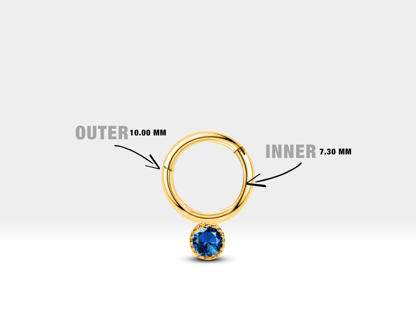 Yuvarlak Safirli Halka Piercing, 10 MM , 1.2 MM, 14K Sarı-Beyaz-Kırmızı Altın | LC00051S