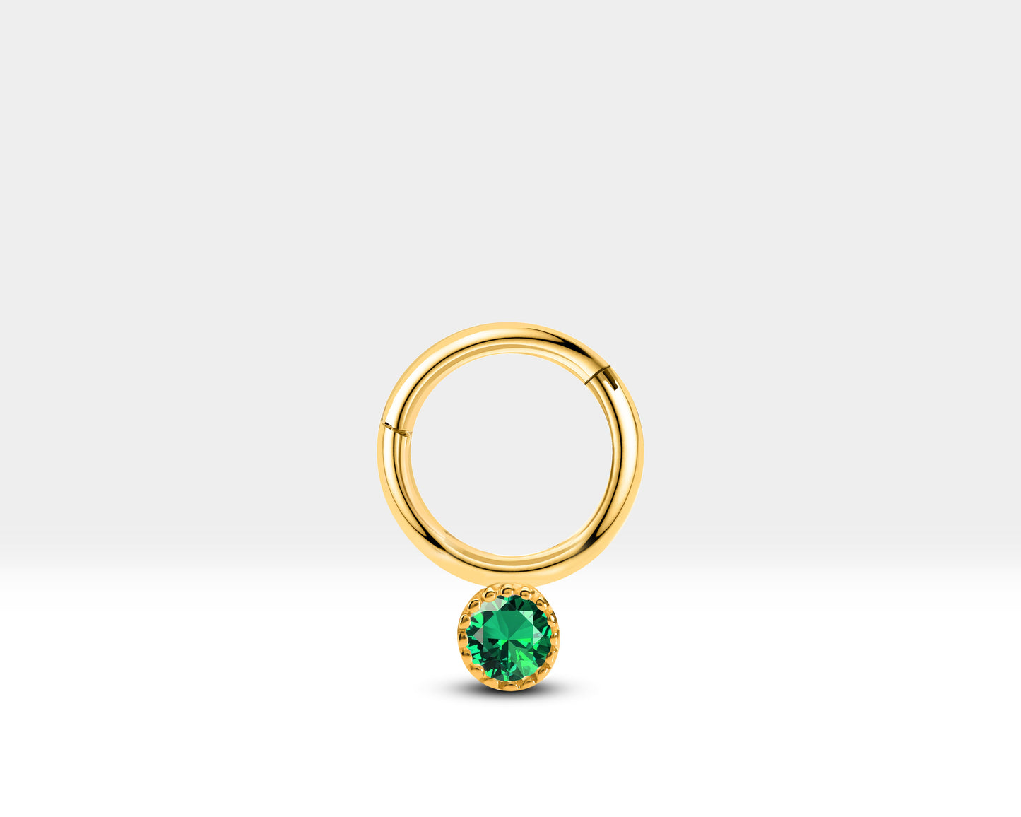 Yuvarlak Yeşil Garnetlı Halka Piercing, 10 MM , 1.2 MM, 14K Sarı-Beyaz-Kırmızı Altın | LC00051G