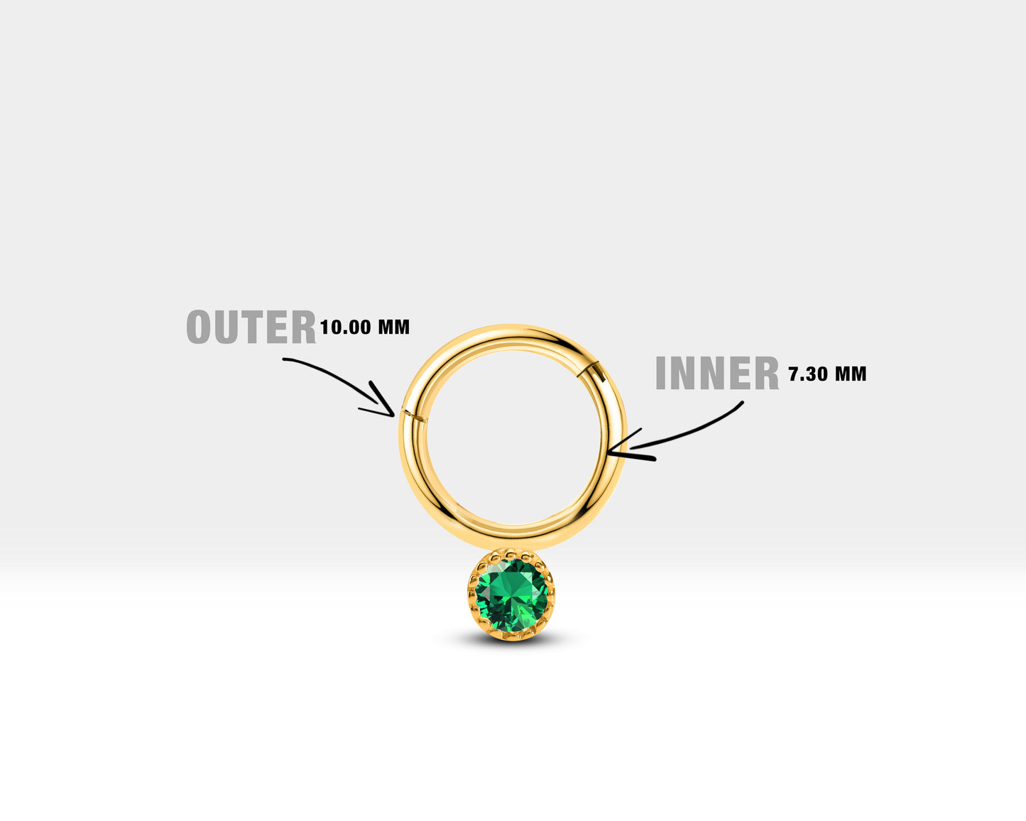 Yuvarlak Yeşil Garnetlı Halka Piercing, 10 MM , 1.2 MM, 14K Sarı-Beyaz-Kırmızı Altın | LC00051G
