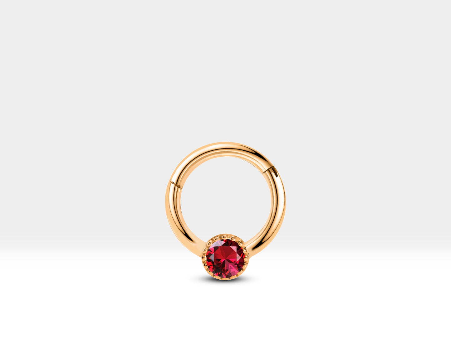 Yuvarlak Yakutlu Halka Piercing, 10 MM , 1.2 MM, 14K Sarı-Beyaz-Kırmızı Altın | LC00050R