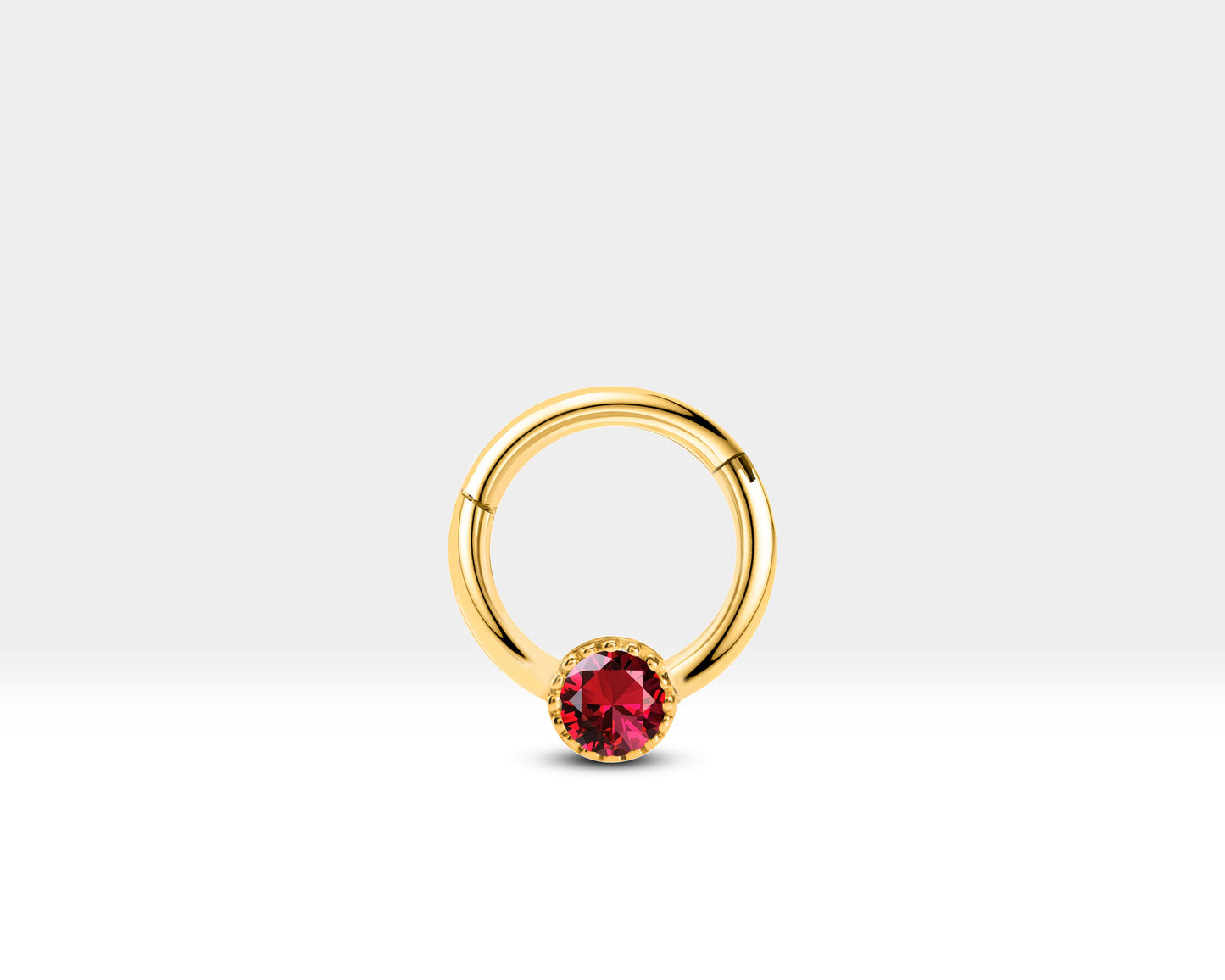 Yuvarlak Yakutlu Halka Piercing, 10 MM , 1.2 MM, 14K Sarı-Beyaz-Kırmızı Altın | LC00050R