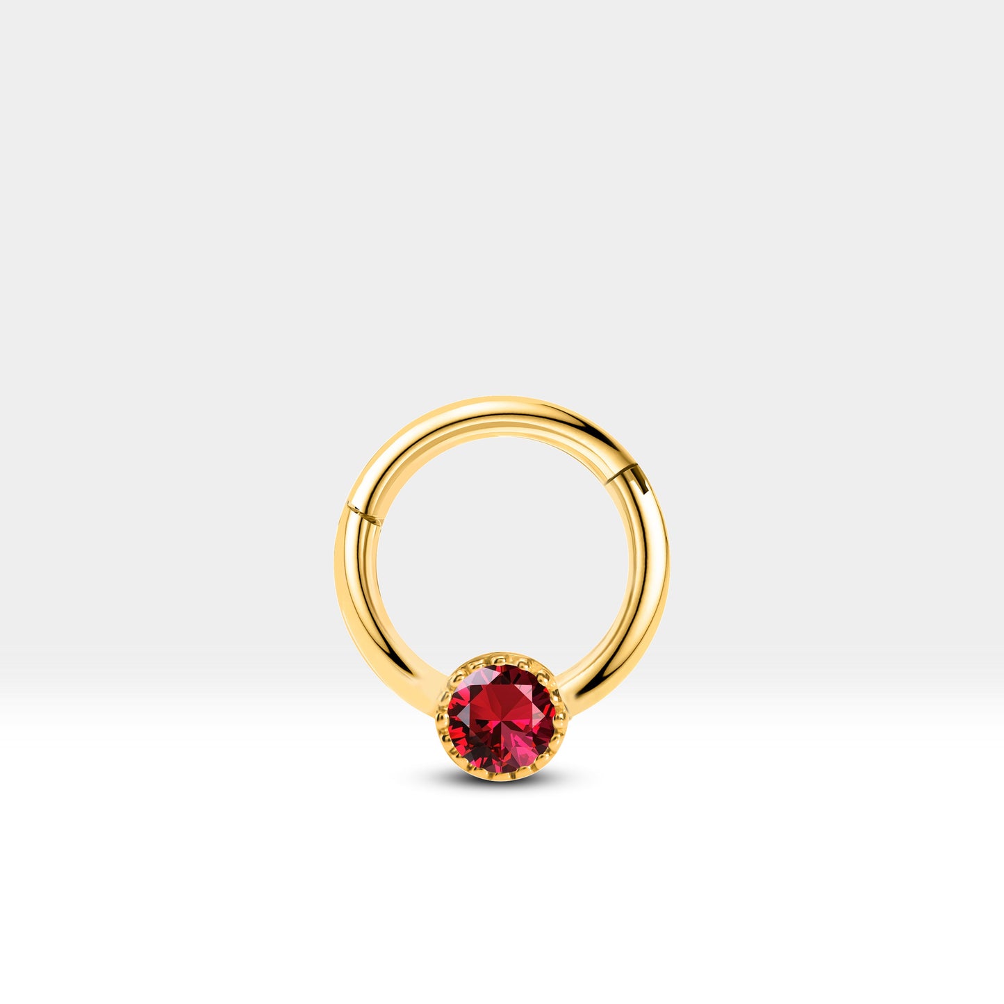 Yuvarlak Yakutlu Halka Piercing, 10 MM , 1.2 MM, 14K Sarı-Beyaz-Kırmızı Altın | LC00050R