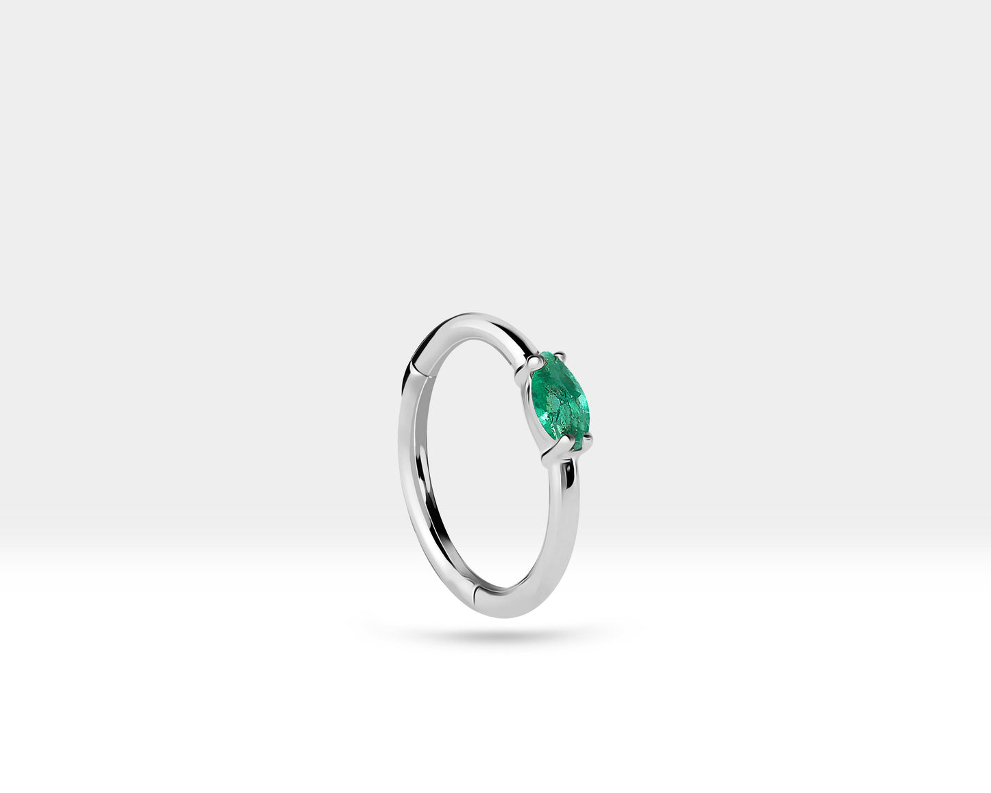 Markiz Zümrüt Halka Piercing Küpe, 12 MM , 1.2 MM, 14K Sarı-Beyaz-Kırmızı Altın | LE00027E
