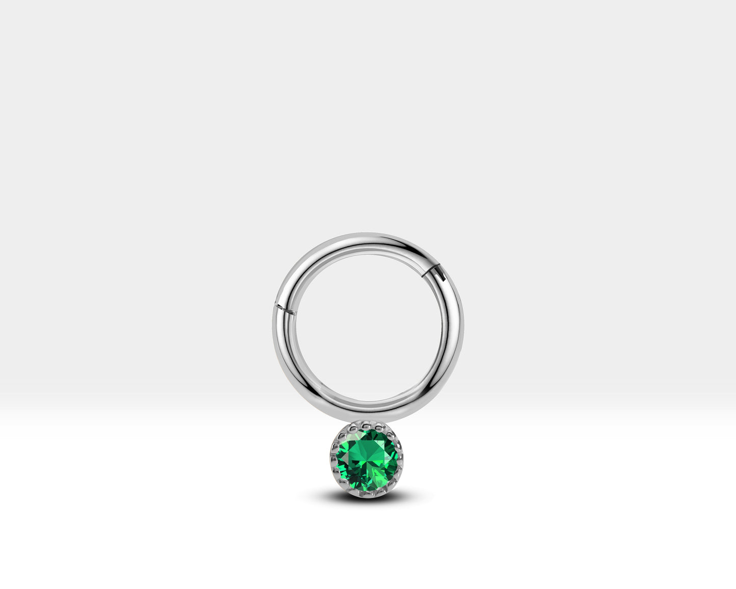 Yuvarlak Yeşil Garnetlı Halka Piercing, 10 MM , 1.2 MM, 14K Sarı-Beyaz-Kırmızı Altın | LC00051G