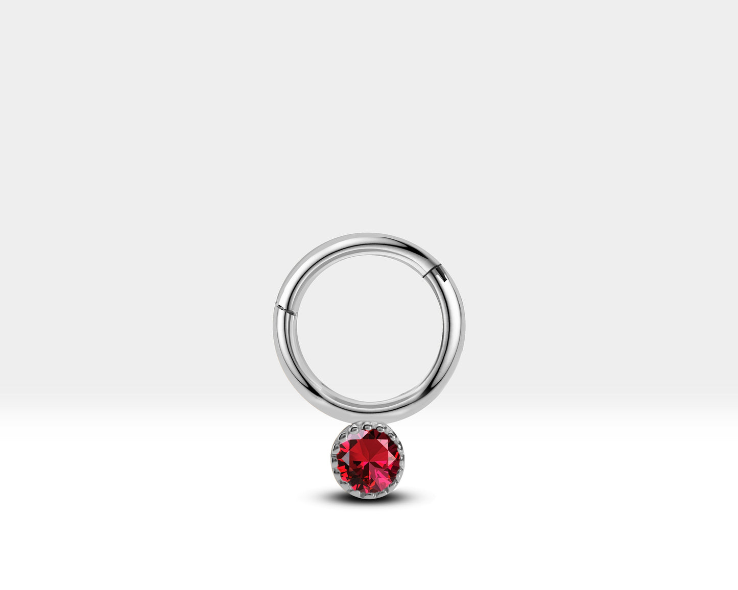 Yuvarlak Yakutlu Halka Piercing, 10 MM , 1.2 MM, 14K Sarı-Beyaz-Kırmızı Altın | LC00051R