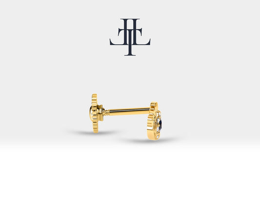 Safirli Göz ve Pırlantalı Piercing, 8 MM , 1.2 MM, 14K Sarı-Beyaz-Kırmızı Altın | LP00013S