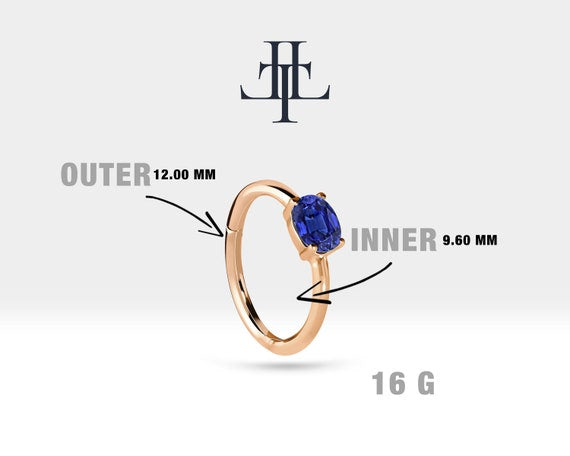 Oval Safir Halka Piercing Küpe, 12 MM , 1.2 MM, 14K Sarı-Beyaz-Kırmızı Altın | LE00007S