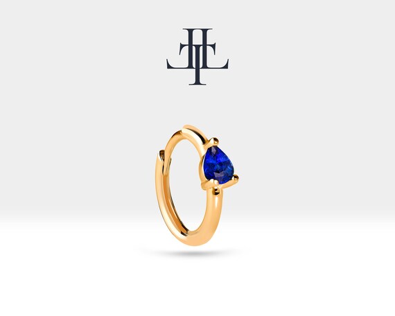 Damla Safir Küpe, 12 MM , 14K Sarı-Beyaz-Kırmızı Altın | LE00009S
