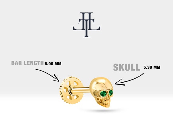 Yeşil Garnetlı Kuru Kafa Piercing, 8 MM , 1.2 MM, 14K Sarı-Beyaz-Kırmızı Altın | LP00011G