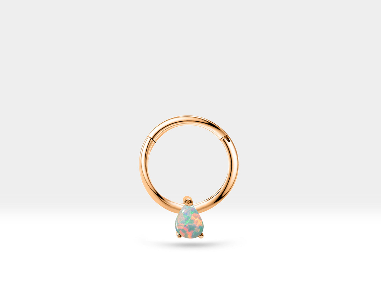 Damla Opalli Halka Piercing, 12 MM , 1.2 MM, 14K Sarı-Beyaz-Kırmızı Altın | LC00011O